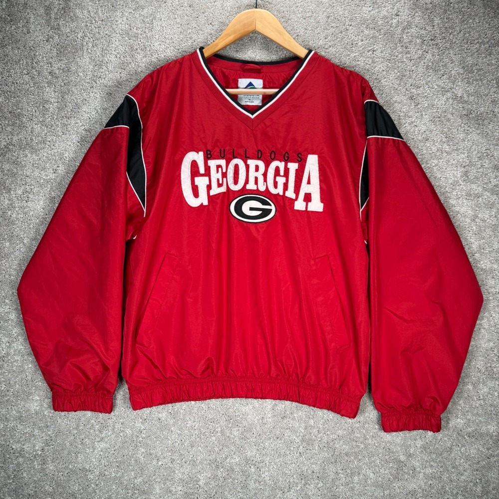 Augusta Sportswear Georgia Bulldogs V-Neck Windbreaker Pullover Red Men's Medium